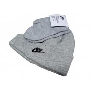 Nike 2-Piece Beanie Hat/Mitten Gloves Gray/Black Boy 2/4T 7A2961-042